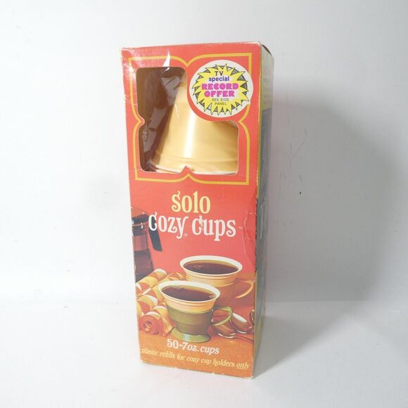 Solo Cozy Cups - 50 7oz Plastic Cup Refills - Vintage Retro NOS Sealed Box 1970s - Picture 1 of 10